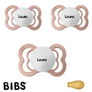 Bibs Supreme Schnuller mit Namen, Symmetrisch, Latex, Gr. 1, 3 Blush, 3'er Pack